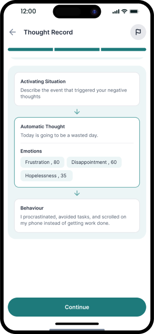 MindBay Thought Record exercise interface